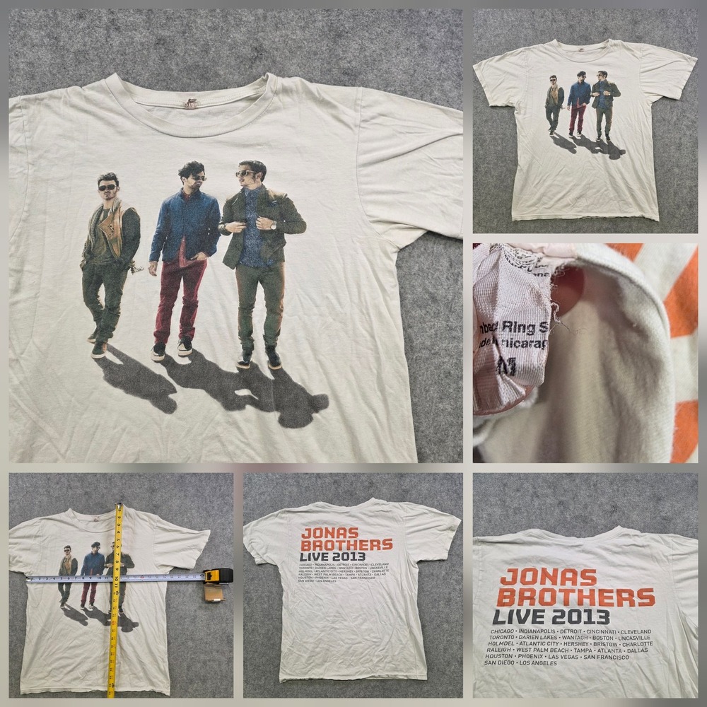 VTG Jonas Brothers Live 2013 T Shirt Mens Medium White Concert Tour Graphic Tee